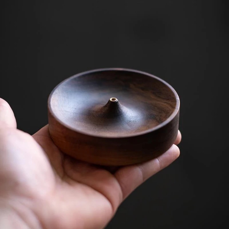 Handmade Black Walnut Wood Incense Stick Holder Round Tea Ceremony Agarwood Tray For Home Decor 2