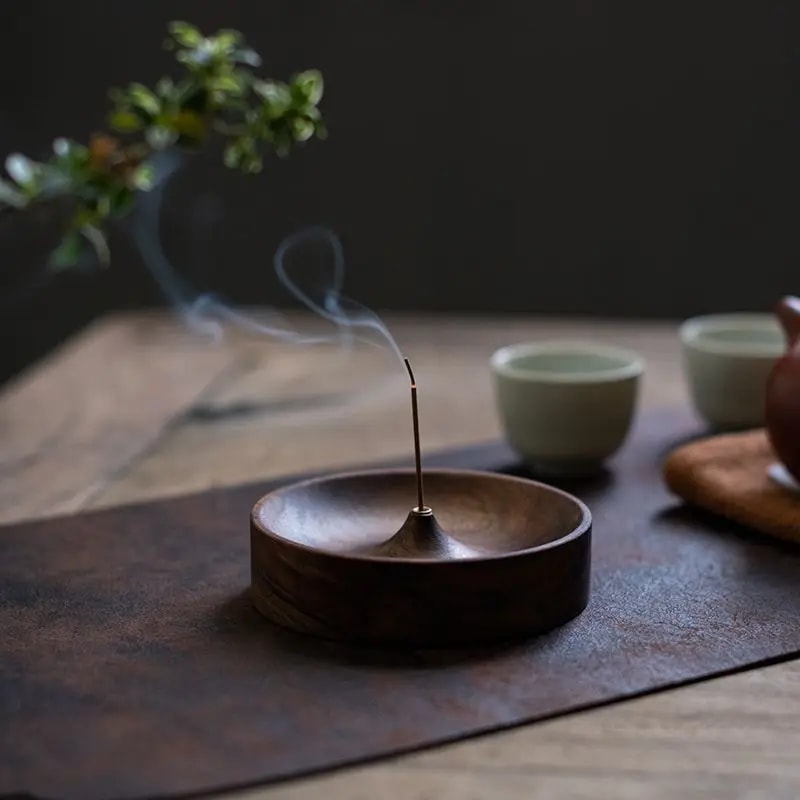 Handmade Black Walnut Wood Incense Stick Holder Round Tea Ceremony Agarwood Tray For Home Decor 4