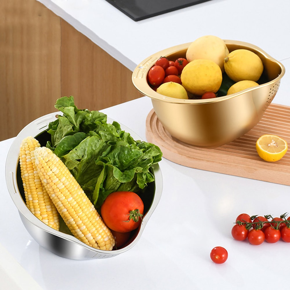Stainless Steel Rice Washer Strainer Bowl Ideal for Washing Fruits, Vegetables & Grains
