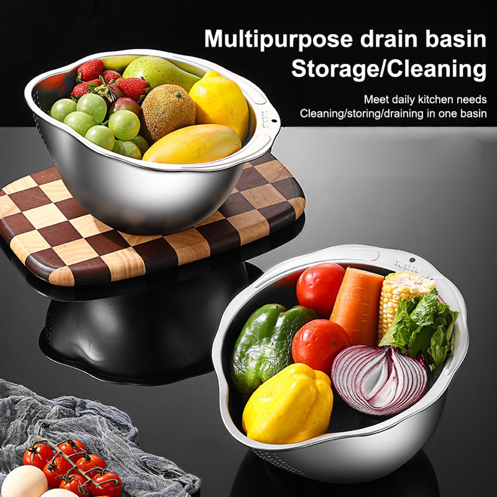 Stainless Steel Rice Washer Strainer Bowl Multi Purpose Sieve For Rice Fruit And Kitchen Straining 1