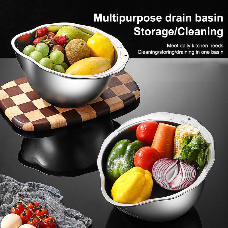 Stainless Steel Rice Washer Strainer Bowl Multi Purpose Sieve For Rice Fruit And Kitchen Straining 1