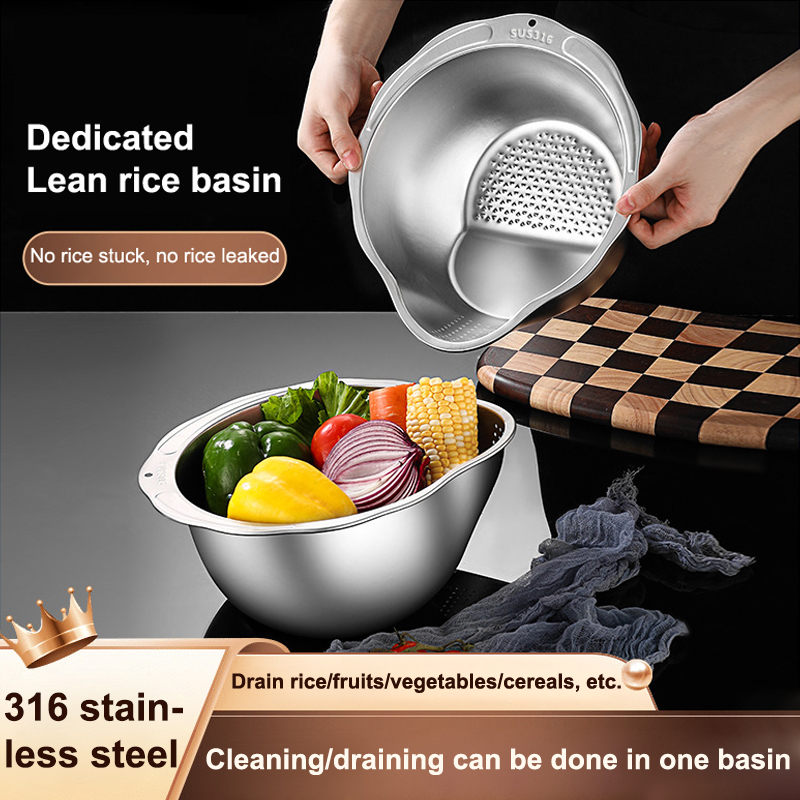 Stainless Steel Rice Washer Strainer Bowl Multi Purpose Sieve For Rice Fruit And Kitchen Straining 2