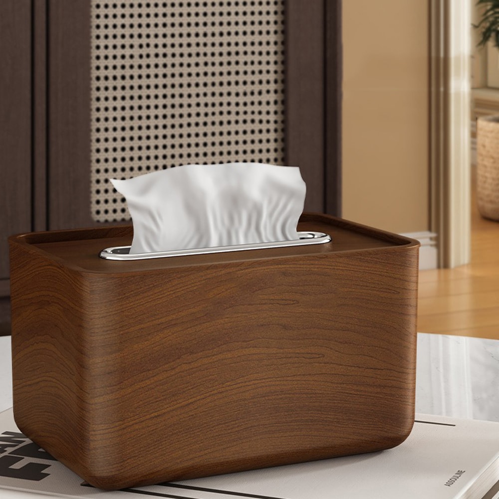 Elegant Walnut Wood Grain Tissue Box HighEnd Chinese Style For Living Room Office Dining Table 3
