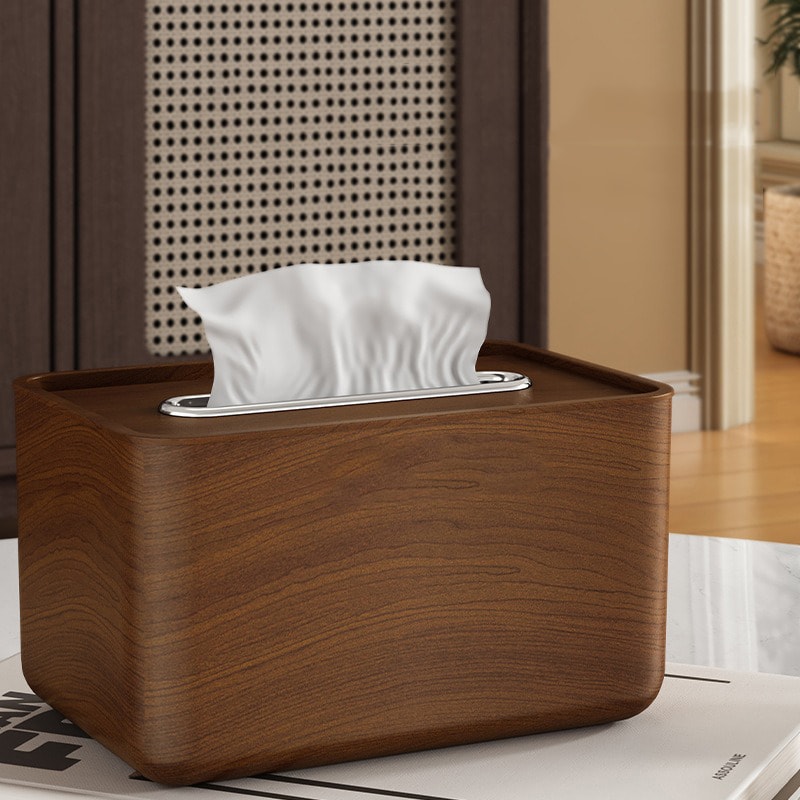 Elegant Walnut Wood Grain Tissue Box HighEnd Chinese Style For Living Room Office Dining Table 3