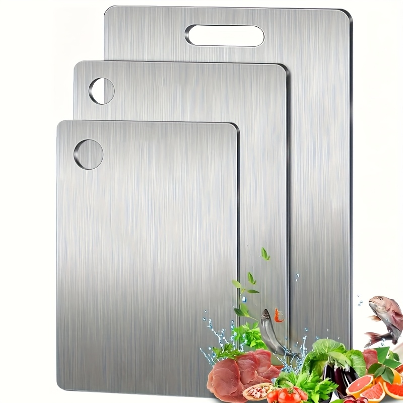 Stainless Steel Cutting Boards Set NonSlip BPA Free Rustproof With Juice Groove 3