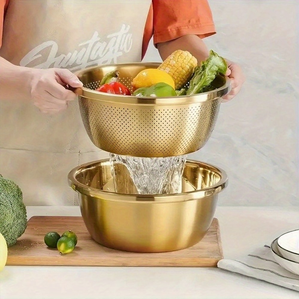 Stainless Steel Strainer Steamer Set Heavy Duty Rustproof Dishwasher Safe 2