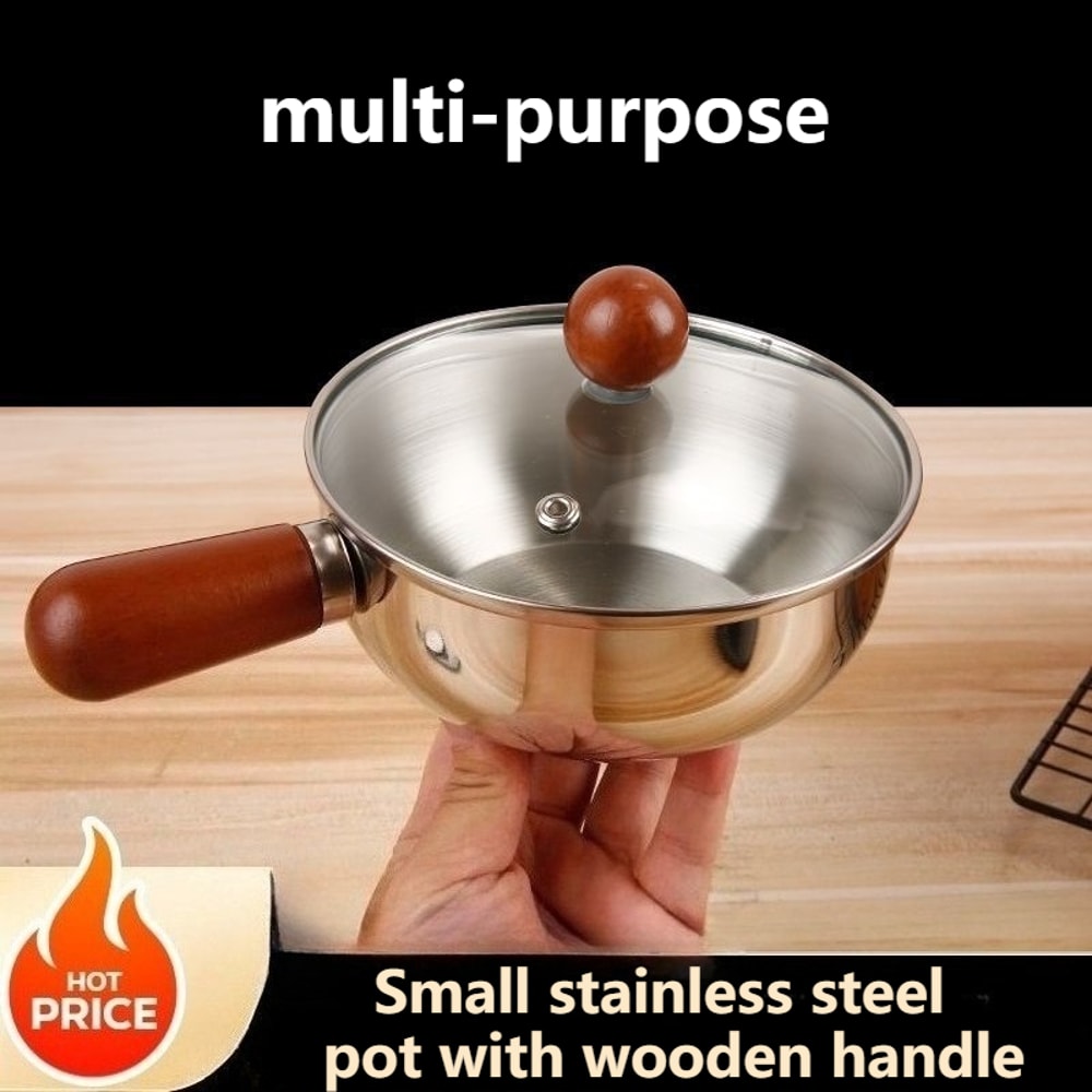 Stainless Steel Mini Pot With Wood Handle Saucepan For Camping Dorm Kitchens 0