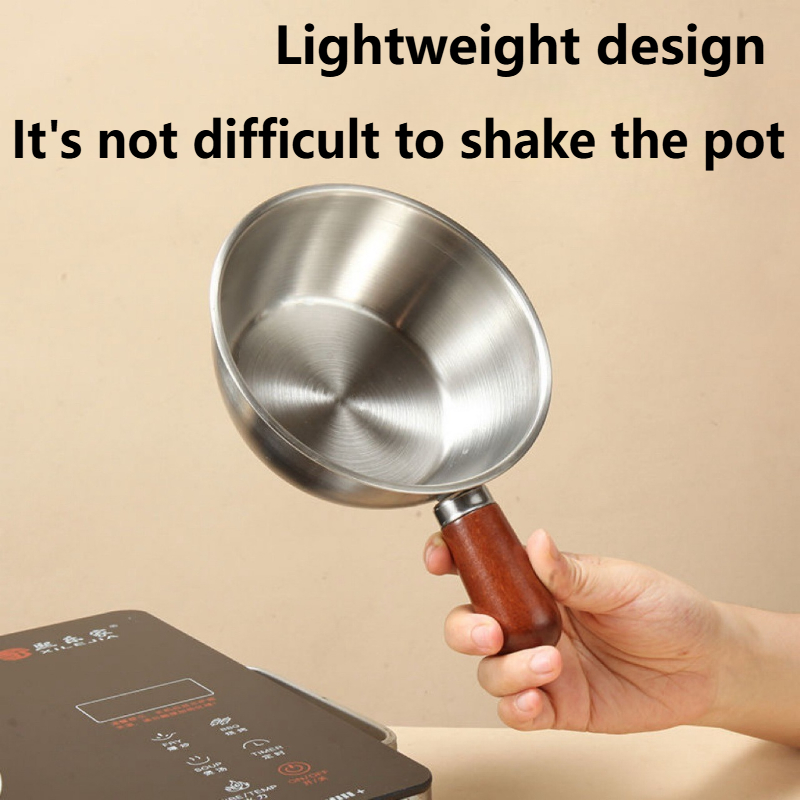 Stainless Steel Mini Pot With Wood Handle Saucepan For Camping Dorm Kitchens 4