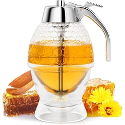 drip free honey dispenser & maple syrup pitcher elegant honeycomb-shaped honey jar with stand for clean pouring