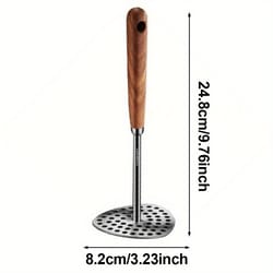 heavy duty stainless steel potato masher with fine mesh platen for smooth purees and veggies