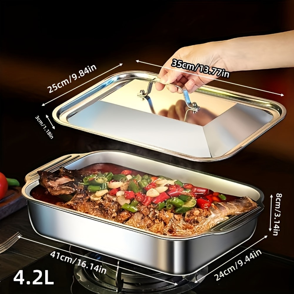 Stainless Steel Baking Pan Set With Lids Deep Dish Cookware For Fish Pasta And Grilling Oven Dishw 3