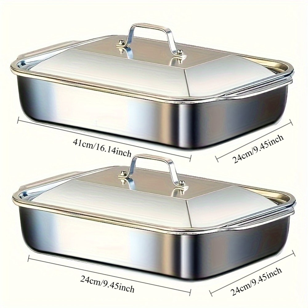 Stainless Steel Baking Pan Set With Lids Deep Dish Cookware For Fish Pasta And Grilling Oven Dishw 4