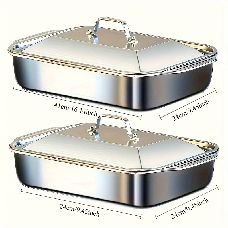 Stainless Steel Baking Pan Set With Lids Deep Dish Cookware For Fish Pasta And Grilling Oven Dishw 4