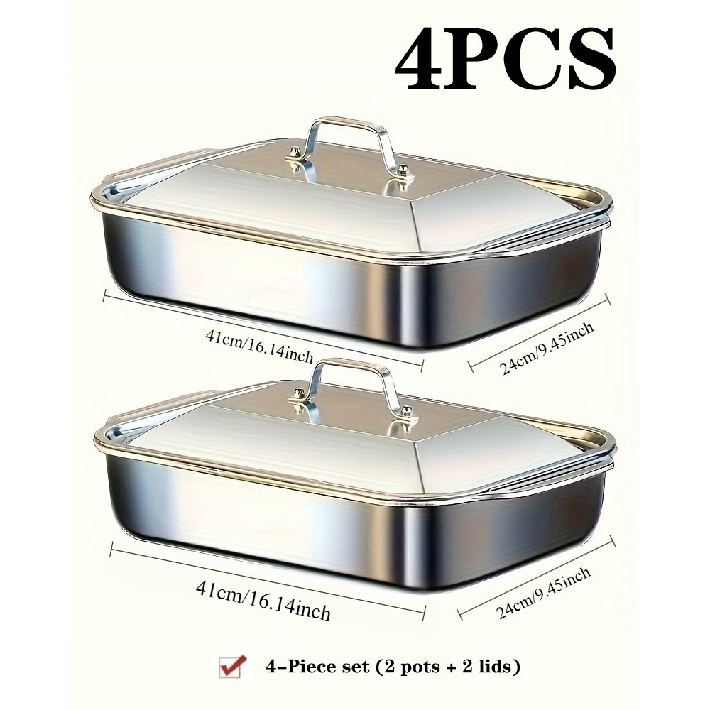 Stainless Steel Baking Pan Set With Lids Deep Dish Cookware For Fish Pasta And Grilling Oven Dishw 5