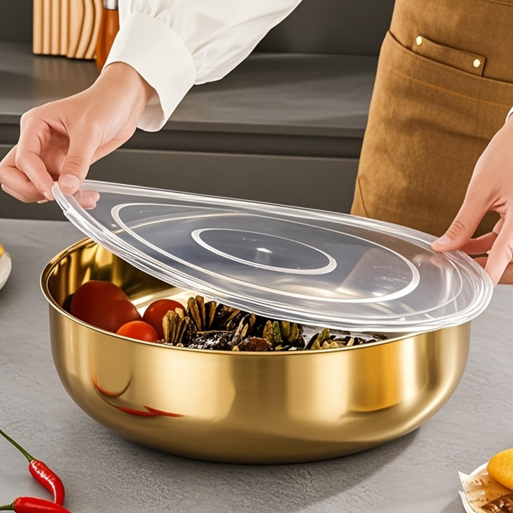 Stainless Steel Mixing Bowls With Lids Commercial Dough Mixer For Kitchen Dishwasher Safe 3