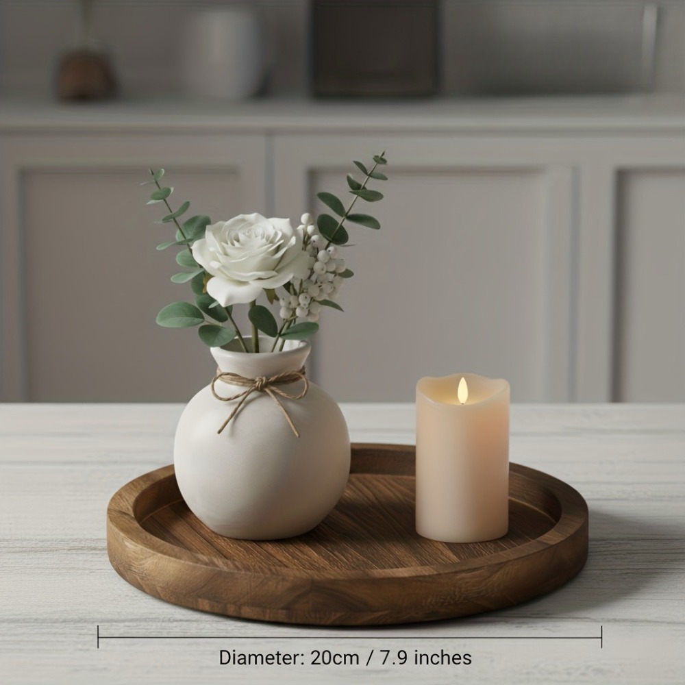 Rustic Wooden Serving Tray Thick Round Farmhouse Decor For Coffee Tables Kitchen Counters Candle D 2