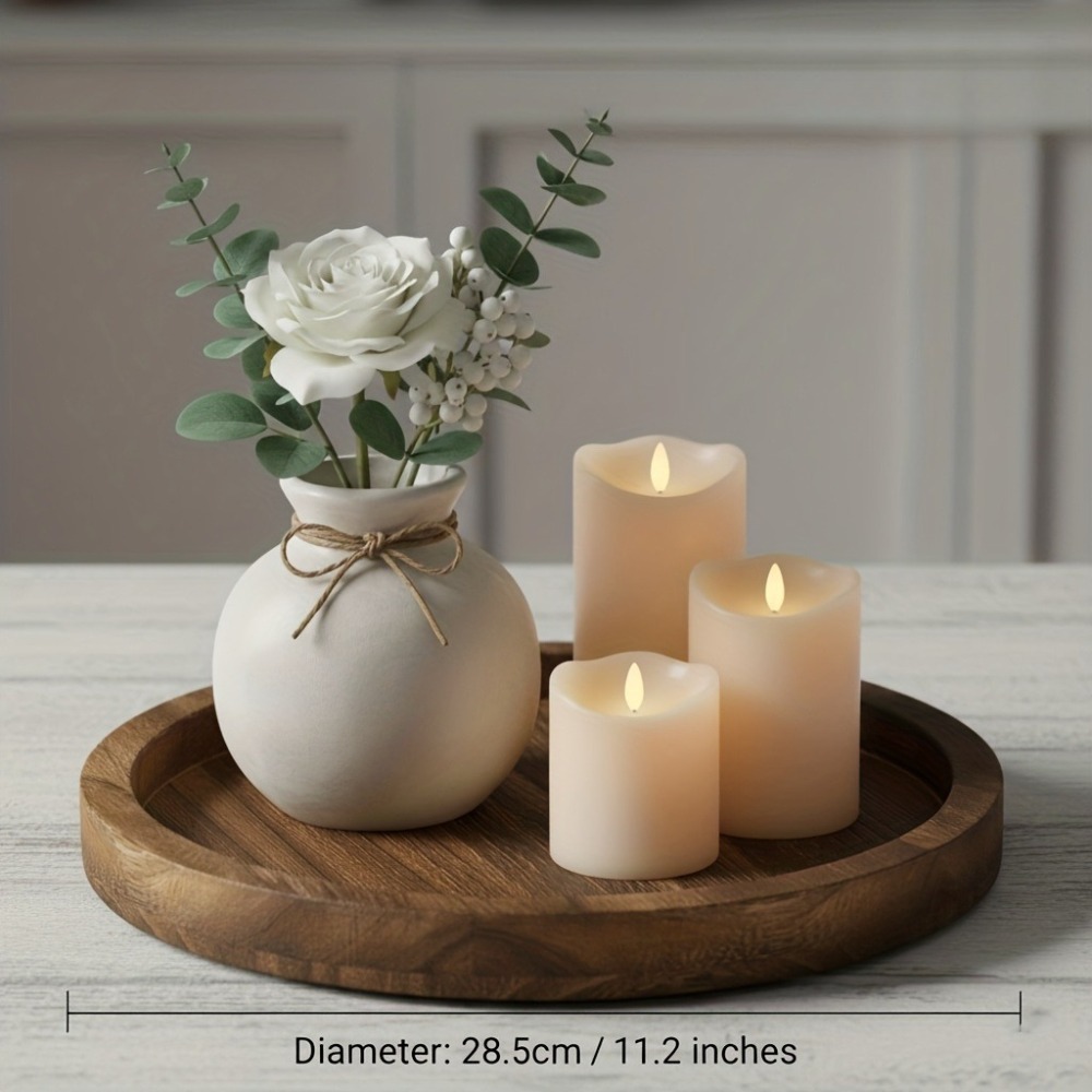 Rustic Wooden Serving Tray Thick Round Farmhouse Decor For Coffee Tables Kitchen Counters Candle D 7