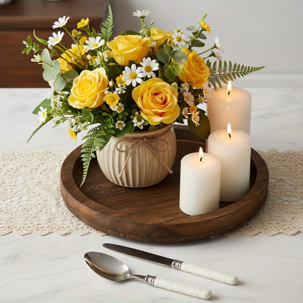 Rustic Wooden Serving Tray Thick Round Farmhouse Decor For Coffee Tables Kitchen Counters Candle D 5