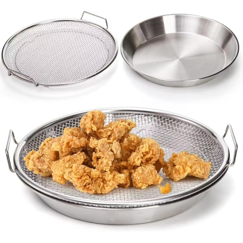 Heavy Duty Stainless Steel Frying Rack With Tray Foldable Oil Draining Basket For Easy Cleanup 0