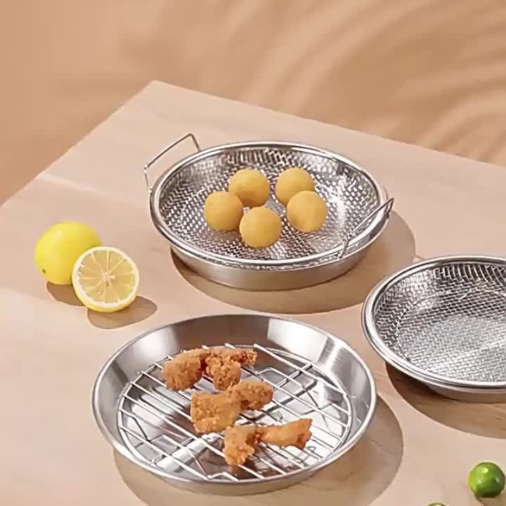 Heavy Duty Stainless Steel Frying Rack With Tray Foldable Oil Draining Basket For Easy Cleanup 3