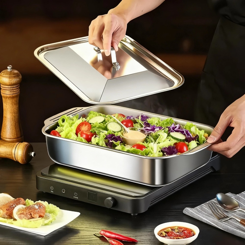 NonStick Stainless Steel Baking Pan With Lid Perfect For Casserole Pie And Roasting Ideal For Comme 0