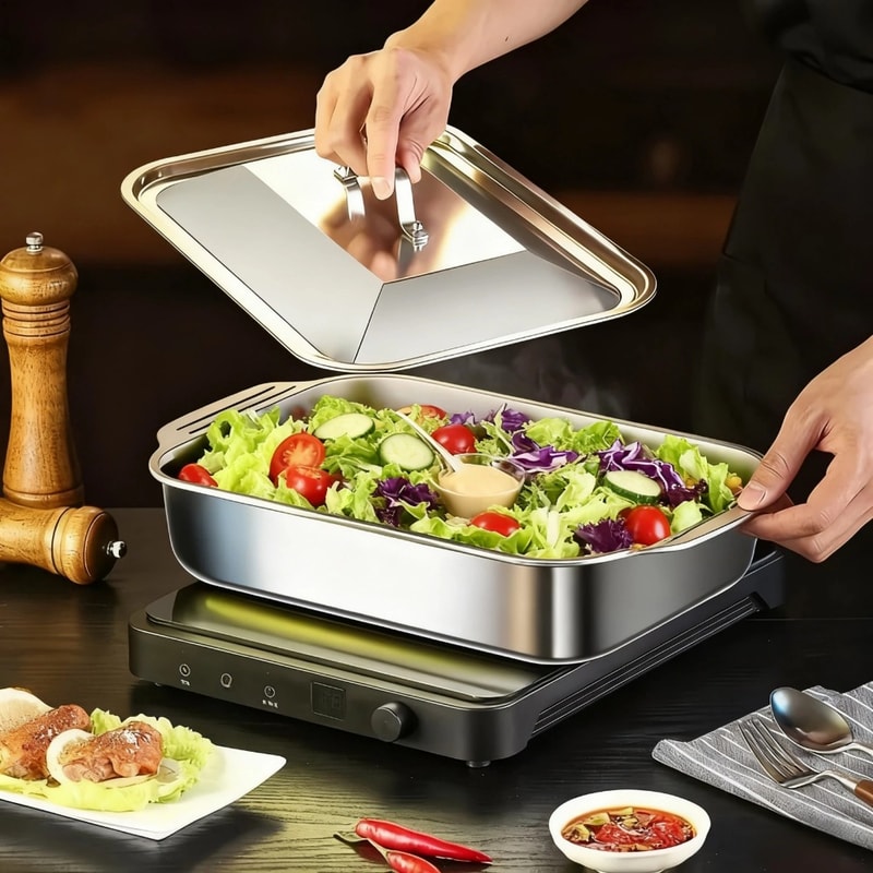 NonStick Stainless Steel Baking Pan With Lid Perfect For Casserole Pie And Roasting Ideal For Comme 0