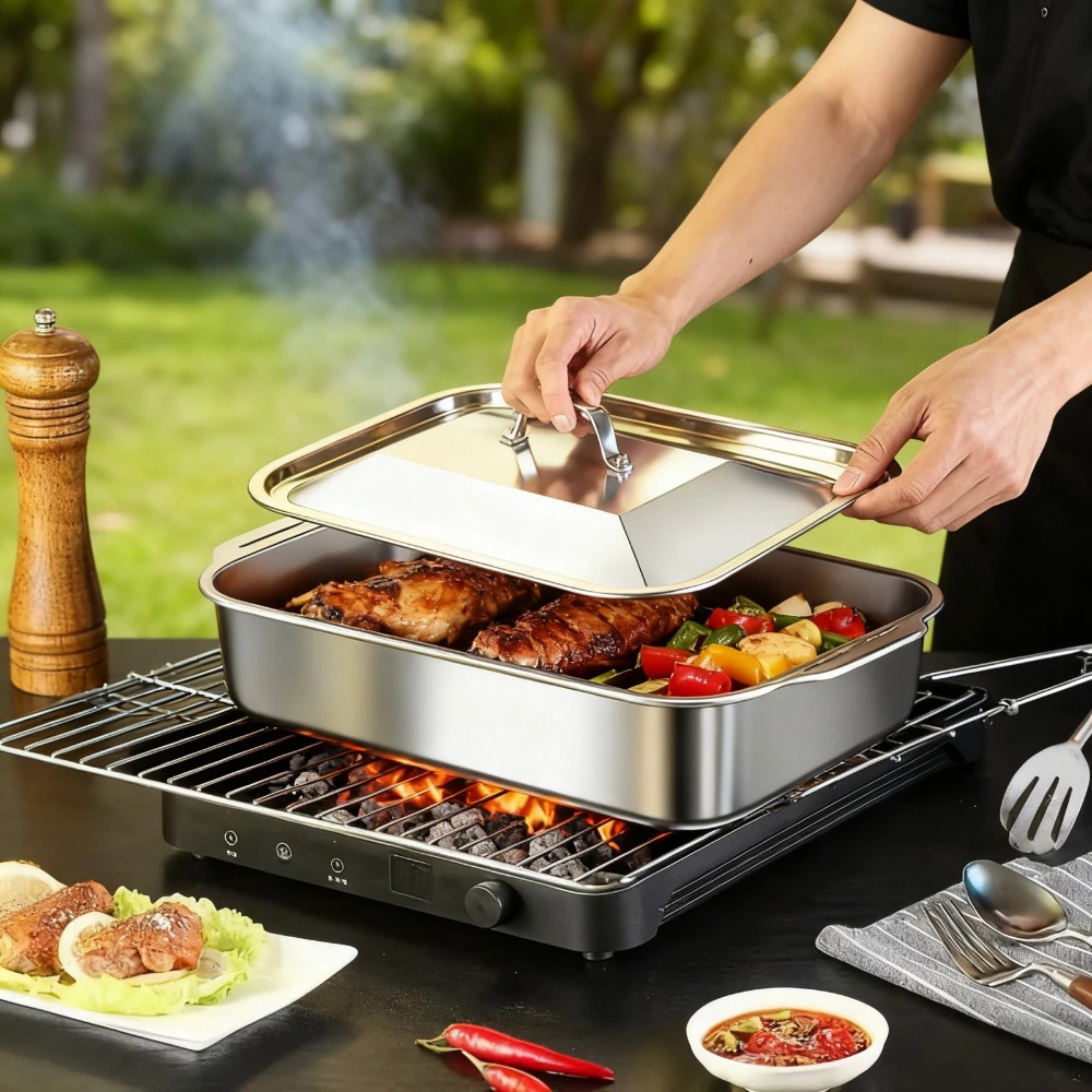 NonStick Stainless Steel Baking Pan With Lid Perfect For Casserole Pie And Roasting Ideal For Comme 1