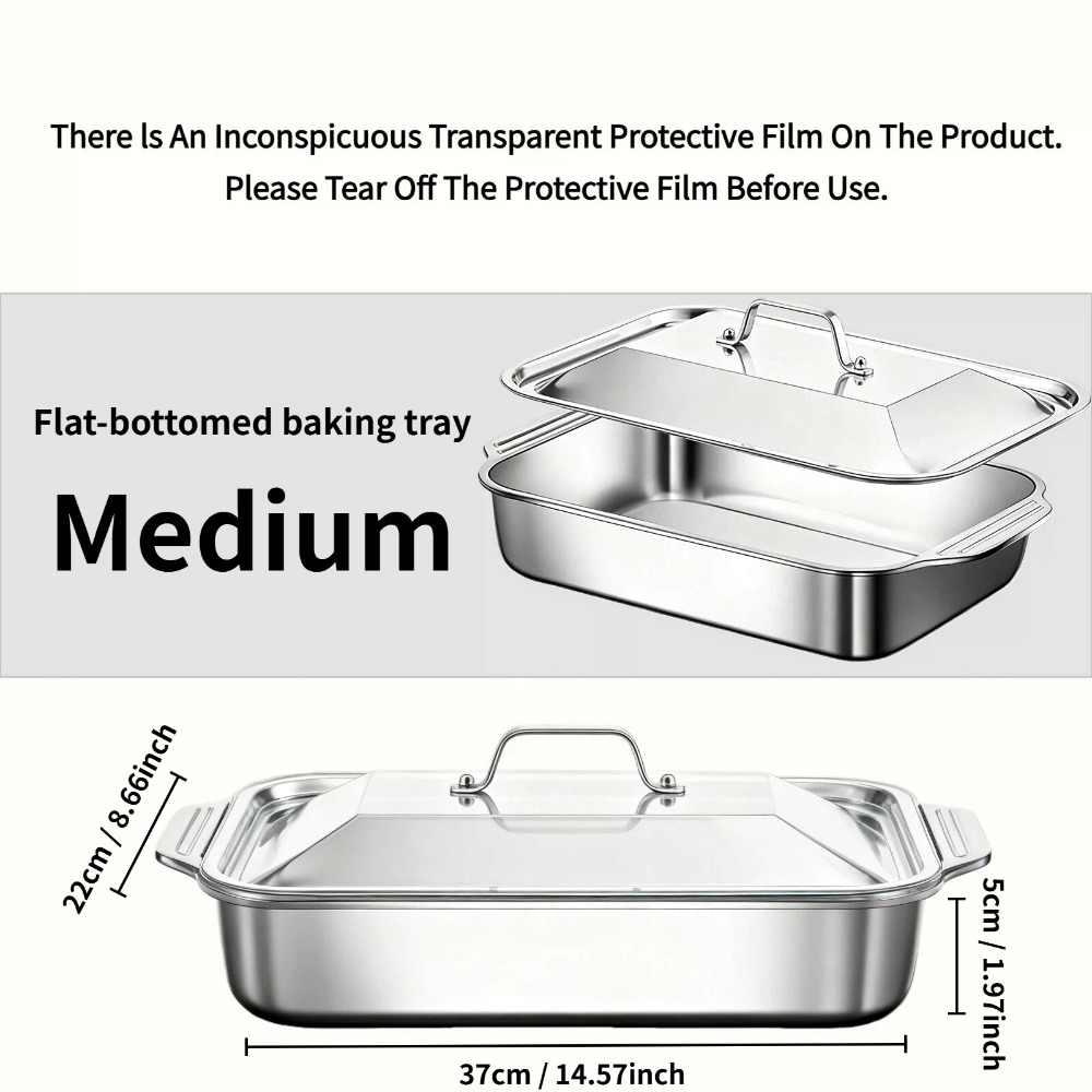 NonStick Stainless Steel Baking Pan With Lid Perfect For Casserole Pie And Roasting Ideal For Comme 4