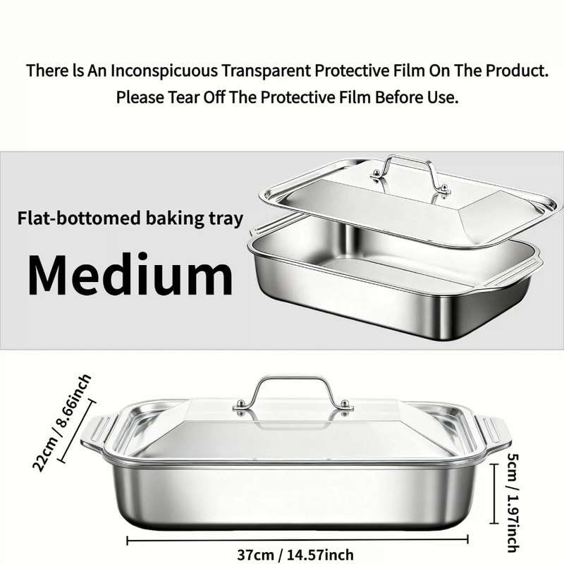 NonStick Stainless Steel Baking Pan With Lid Perfect For Casserole Pie And Roasting Ideal For Comme 4