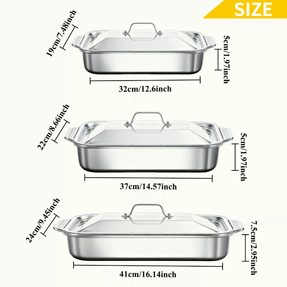 NonStick Stainless Steel Baking Pan With Lid Perfect For Casserole Pie And Roasting Ideal For Comme 3