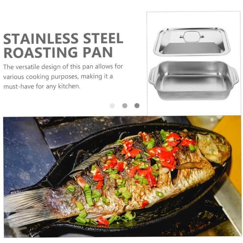 NonStick Stainless Steel Baking Pan With Lid Perfect For Casserole Pie And Roasting Ideal For Comme 2