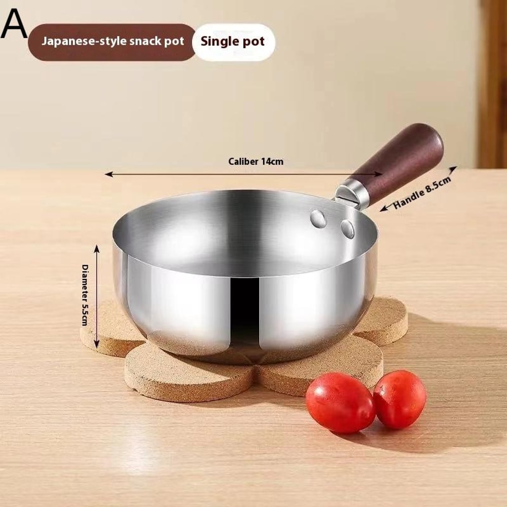 Stainless Steel Saucepan with Glass Lid & Wooden Handle Multipurpose Cooking Pot for Frying, Sauteing & Serving Food