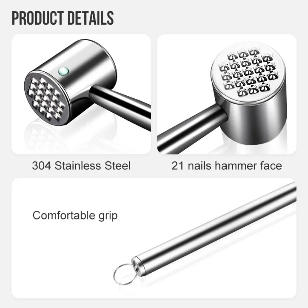 Stainless Steel Meat Tenderizer Hammer Knock Loose Beef Mace For Steaks 5