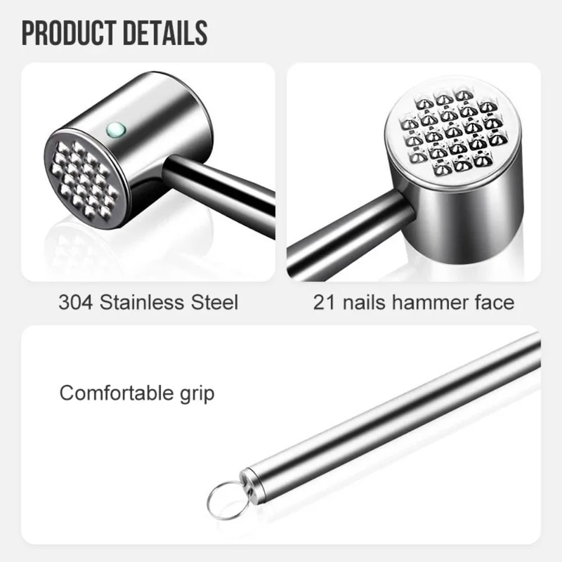 Stainless Steel Meat Tenderizer Hammer Knock Loose Beef Mace For Steaks 5