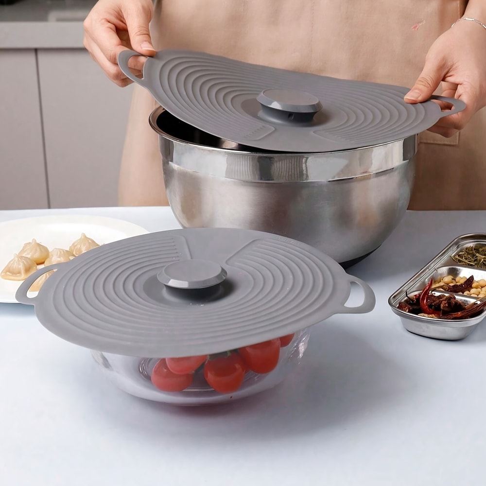 Reusable Silicone Pot Cover Set HeatResistant Microwave Lid With Suction Cup Seal 2