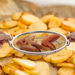 stainless steel oil filter tray with handle, strainer basket for frying and grilling