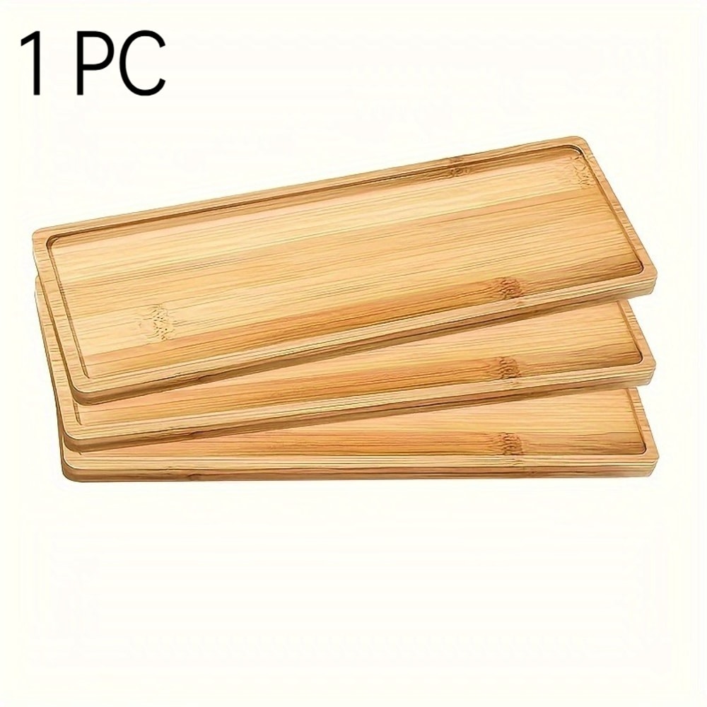 Bamboo Serving Tray Round Tea Tray for Bathroom Counter, Wooden Vanity Organizer for Home Decor