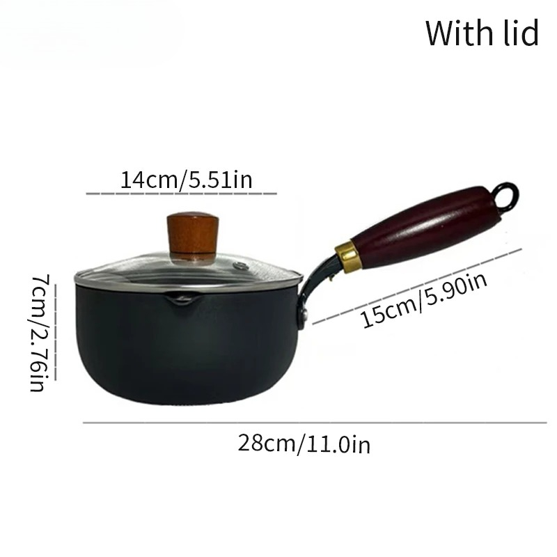 Induction Compatible Milk Pot With Wooden Handle Small Saucepan For Boiling Milk Soup Noodles 4