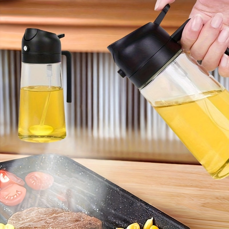 Leakproof Dual Oil Dispenser Bottle BPA Free Plastic For Cooking Salad BBQ And Air Fryer Easy Clean 2