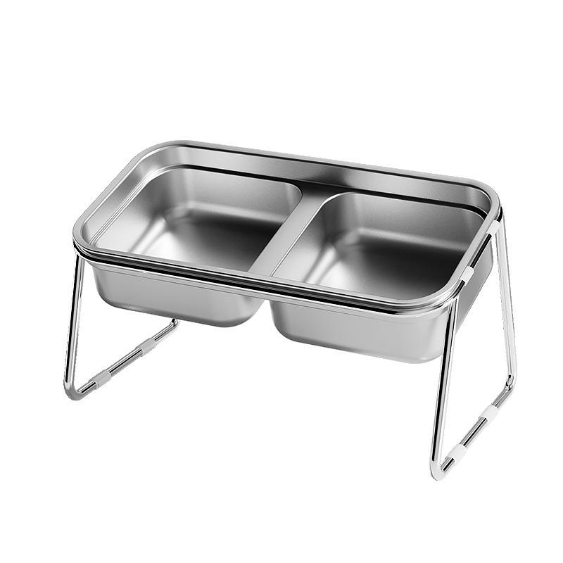 Stainless Steel AntiTip Pet Food Water Bowl For Cats Dogs Double Grain Bowls 0