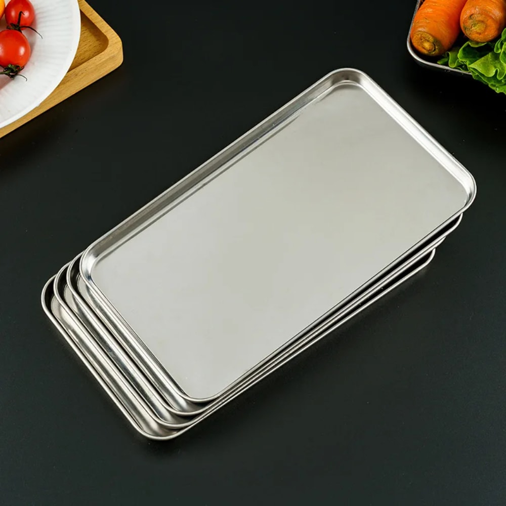 Stainless Steel Rice Noodle Serving Tray Rectangle Buffet Presentation Plate 3