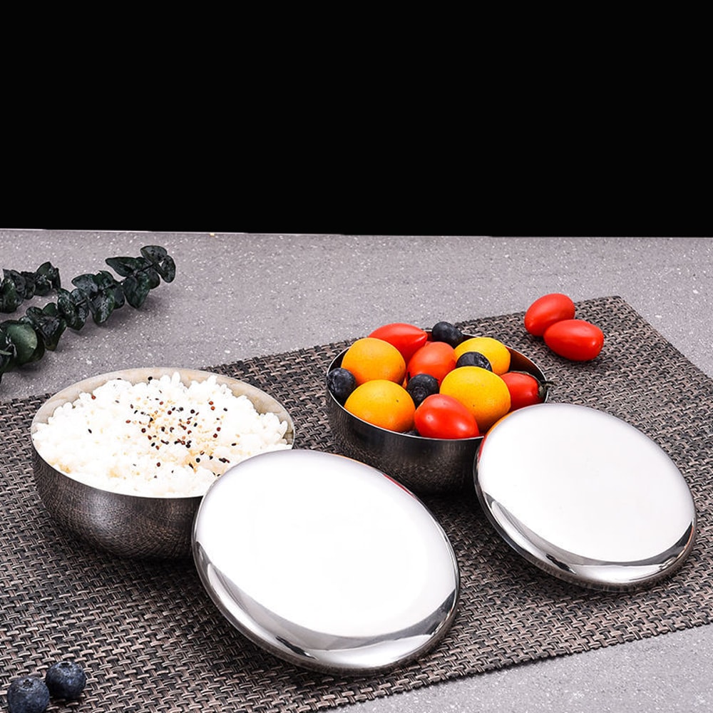 Single Layer Anti Scalding Stainless Steel Rice Bowl With Cover Ideal For Children And Family Meals 2
