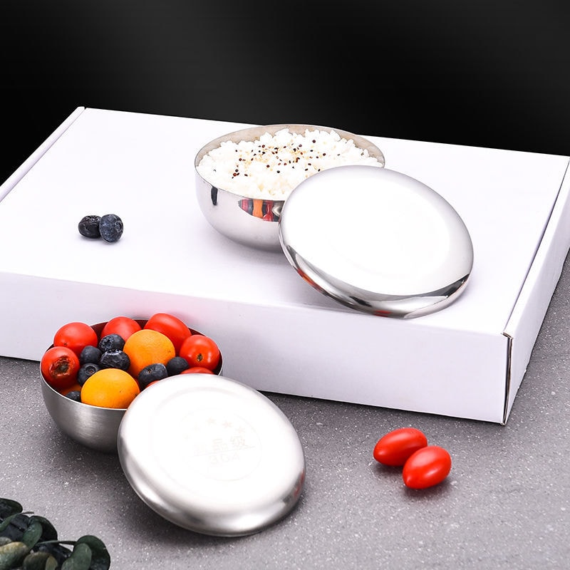 Single Layer Anti Scalding Stainless Steel Rice Bowl With Cover Ideal For Children And Family Meals 3