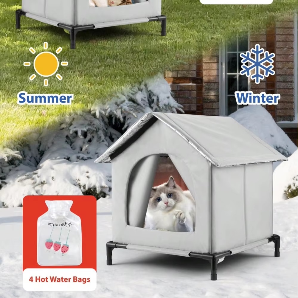 Foldable Stray Cat House With Mat Waterproof Winter Shelter For Outdoor Cats Small Dogs 5