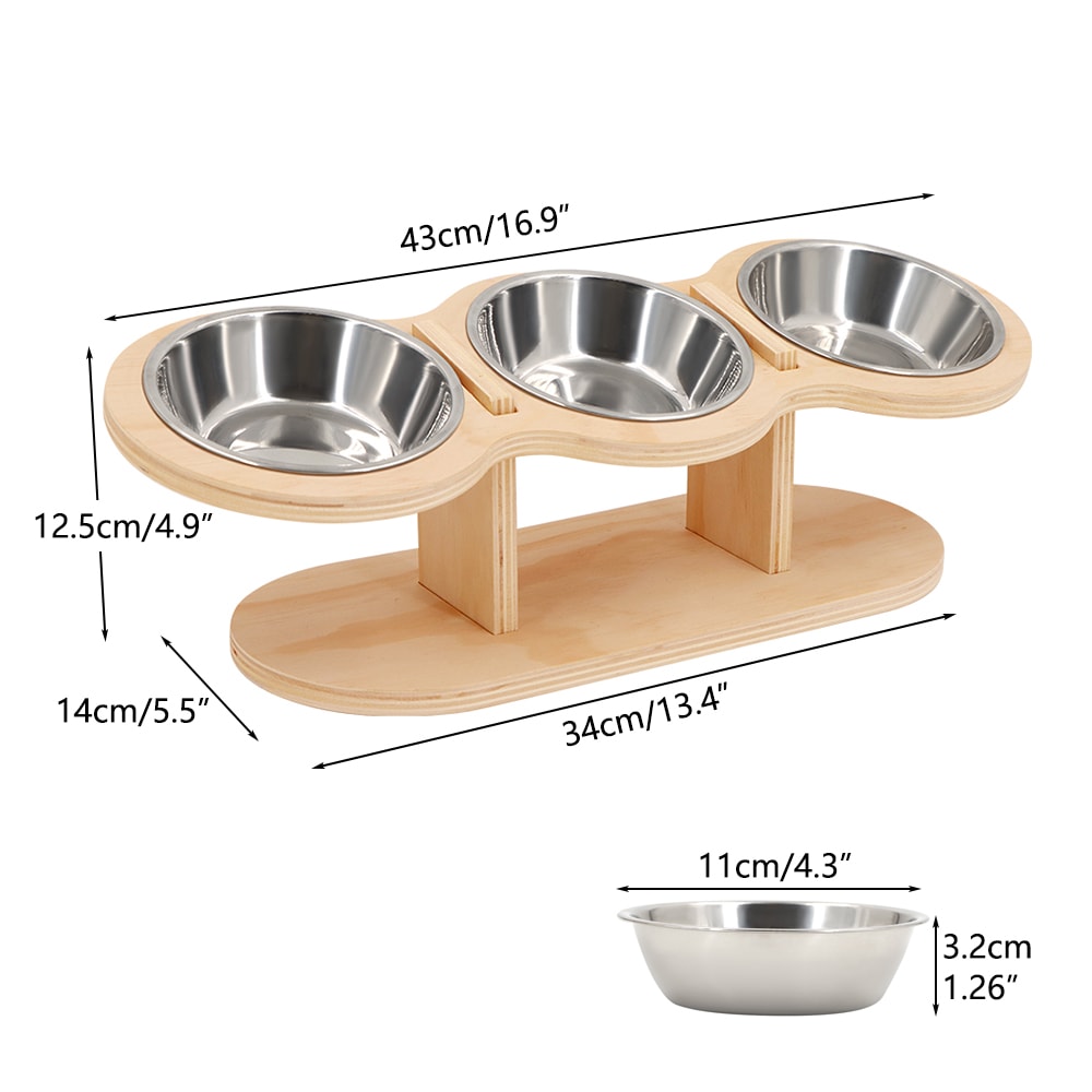 Raised Cat Feeder Stainless Steel Bowls With Wooden Stand Tilt For Comfortable Feeding 5