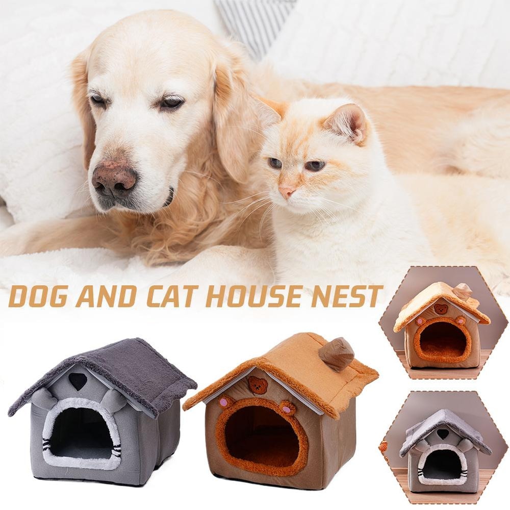 Foldable Dog House Kennel Bed Mat for Small to Medium Dogs & Cats Cozy Winter Warm Pet Bed Nest