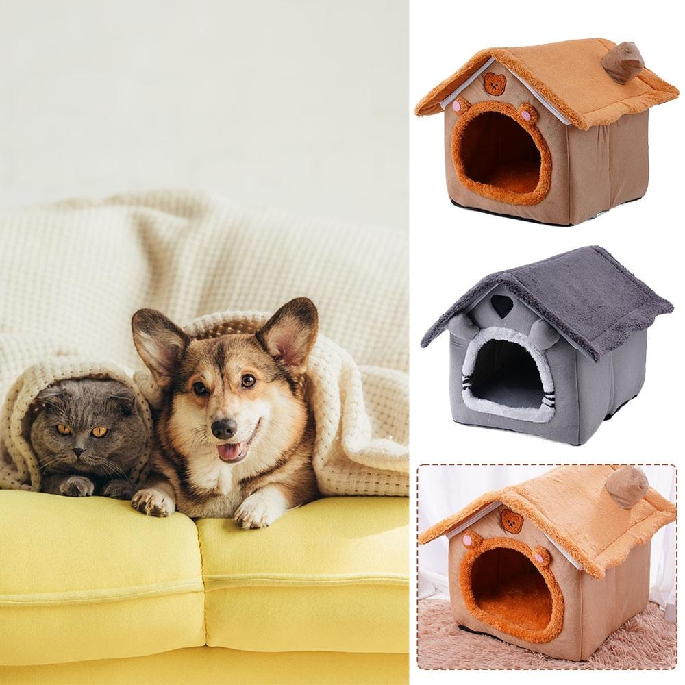 Foldable Dog House Kennel Bed Mat for Small to Medium Dogs & Cats Cozy Winter Warm Pet Bed Nest