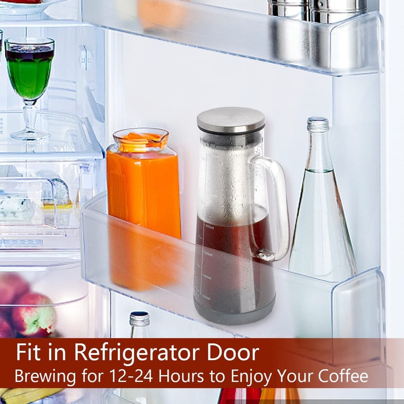 Airtight Cold Brew Iced Coffee Maker & Tea Infuser Glass Carafe with Removable Stainless Steel Filter