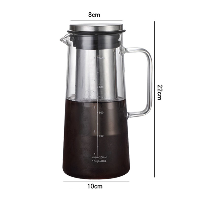 Airtight Cold Brew Iced Coffee Maker & Tea Infuser Glass Carafe with Removable Stainless Steel Filter