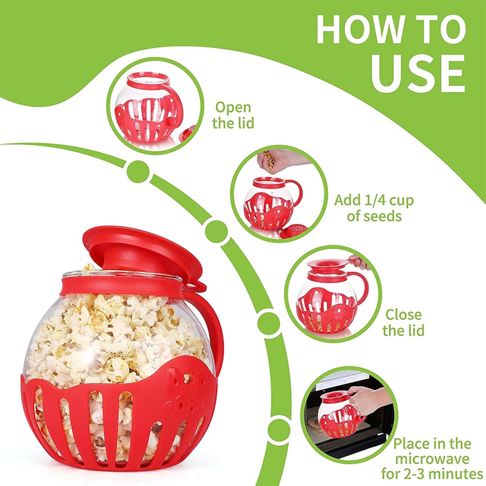 Microwave Glass Popcorn Popper With Silicone Lid Safe Easy Convenient Popcorn Maker 3